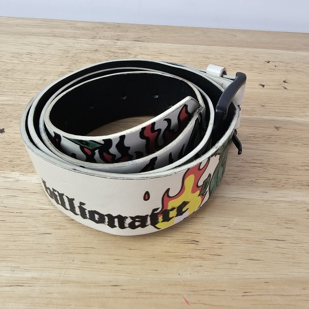 Billionaire Bear Large Mens Belt Off White Graphic Print‎ Tattoo Flame Money